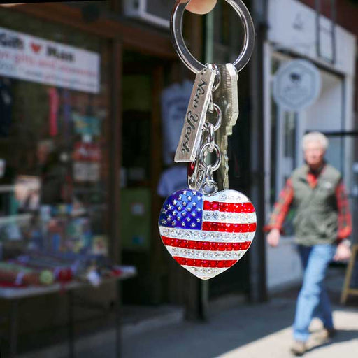 American Flag Crystal diamond heart-shaped Key Chain