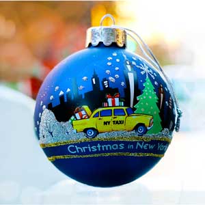 New York City Skyline Christmas Glass Ornament