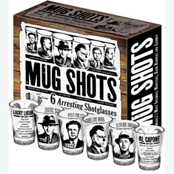 Shot glasses feature 6 famous gangsters