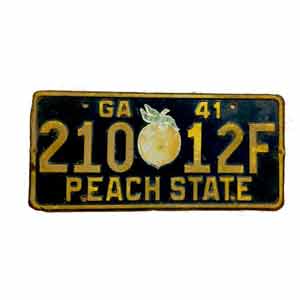 Georgia 1941 original license plate