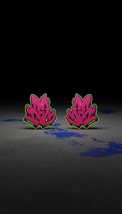 Vivid Raspberry graffiti tag earrings