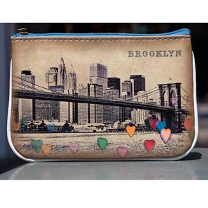 Vintage style New york faux leather pouch-Brooklyn Bridge