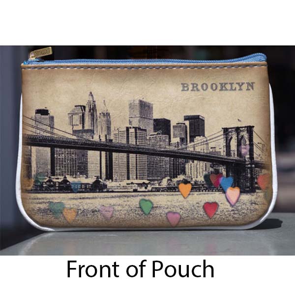 Vintage style New york faux leather pouch-Brooklyn Bridge