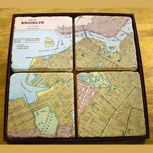 Map of Brooklyn Coasters made of Italian marble