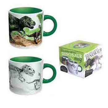 Disappearing Dinosaurs Mug, Dinosaurs once ruled the entire planet. (Now they only rule the House of Representatives.) Thanks to this clever Disappearing Dino Mug, you can watch eons pass before your eyes over a cup of coffee
