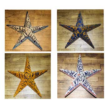 Recycled license plate wall stars.
