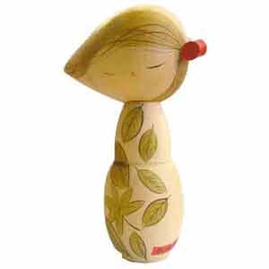 Girl with red bow Kokeshi doll
