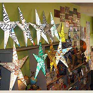 Recycled License Plate Wall stars USA. Stars made of original license plates from every state in the USA.