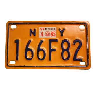 New York state 1985 motorcycle license plate